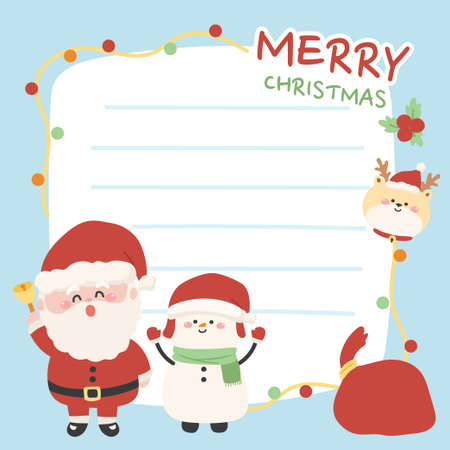 Merry christmas.Cute santa, snow man,deer cartoon.Stationary.Paper note.Kid graphic.Character design.Winter.Festival.Holiday.Kawaii.Vector.Illustration.のイラスト素材