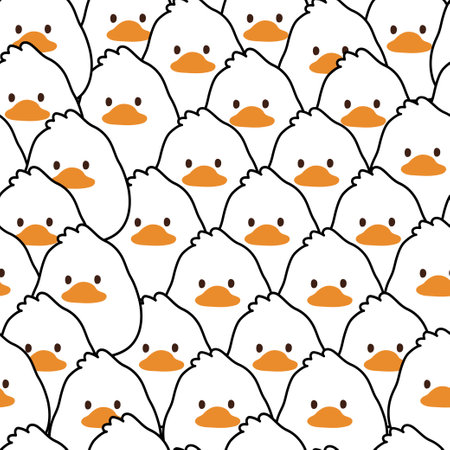 Repeat.Seamless pattern of cute face duck background.Farm animal character cartoon design.Kid graphic.のイラスト素材