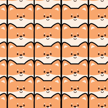 Seamless pattern of cute face smile dog background. Animal character design.のイラスト素材