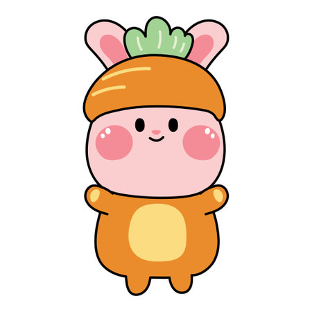 Cute rabbit in carrot costume on white background.Animal funny character cartoon design.Vegtable clothing.Easter.Bunny.Kawaii.Vector.Illustration.のイラスト素材