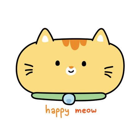 Cute face cat with happy meow text on white background.Pet animal hand drawn.Meow lover.Kawaii.Vector.Illustration.のイラスト素材