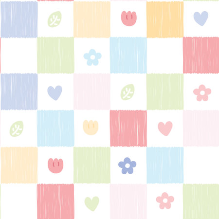 Seamless pattern of cute flower and leaf pastel background.Nature concept.Baby clothing.Print screen.Kawaii.Vector.Illustration.のイラスト素材