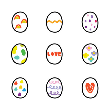 Version 2.Set of cute easter egg cartoon in various pattern on white background.Spring season collection.Baby graphic.Kawaii.Vector.Illustration.のイラスト素材