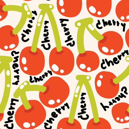 Seamless pattern of cute big cherry background.Fruit hand drawn cartoon.Image for...