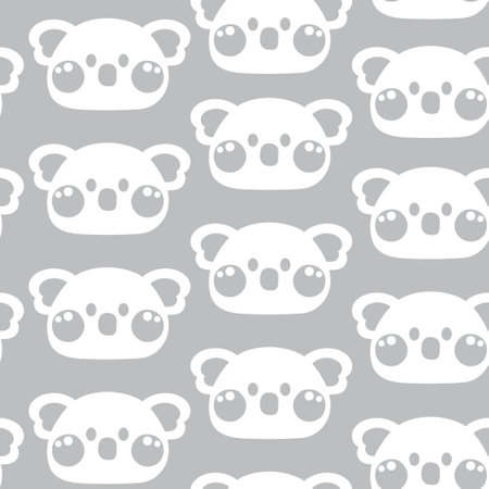 Seamless pattern of cute koala smile face on gray background.Wild animal character cartoon design.Image for card,poster,baby clothing,print screen.Kawaii.Vector.Illustration.のイラスト素材