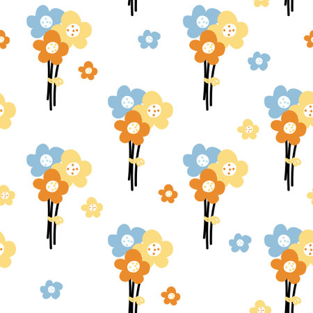 Seamless pattern of cute flower on white background.Valentines day.Floral.Cartoon hand drawn design.Kawaii.Vector.Illustration.のイラスト素材