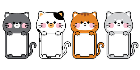 No 8.Set of cute cat hold frames.The message box is empty for text and baby photo.Cartoon animal character design.Meow.Kawaii.Vector.Illustration.のイラスト素材