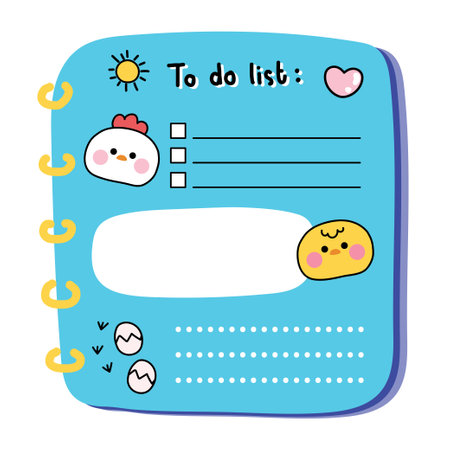 Cute chicken and hen face with eggs on paper note.To do list.Stationary.Writing.Bird farm animal character cartoon design.Kawaii.Vector.Illustration.のイラスト素材