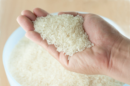 Rice in human handの写真素材
