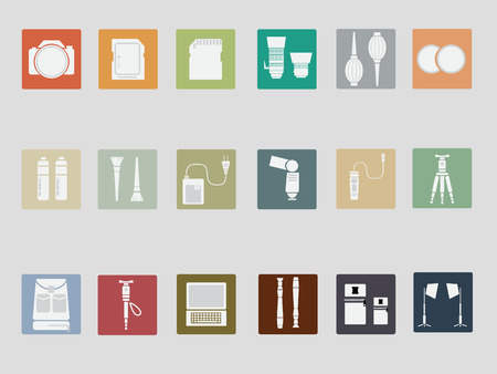 Digital Camera and Accessories Flat Style icon Vector Illustrationのイラスト素材