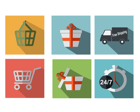Set of Shopping Flat Icon Style With long Shadow Vectorのイラスト素材
