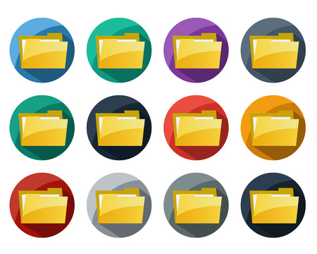 Set of Folder Icon Symbol with Colorful Background and Long Shadowのイラスト素材
