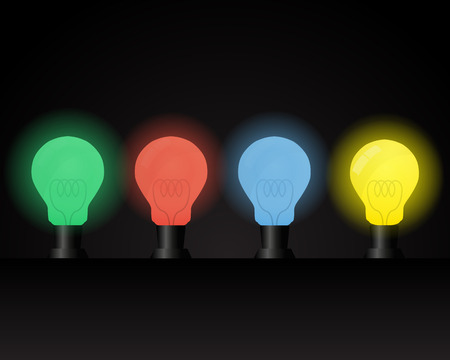 Colorful Lighting Bulb and Dark Backgroundのイラスト素材