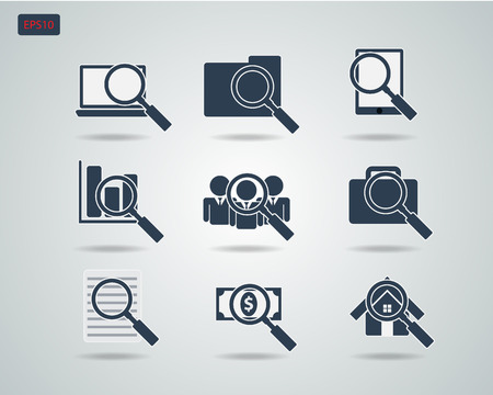 Set of Magnifying Glass and Business Iconのイラスト素材