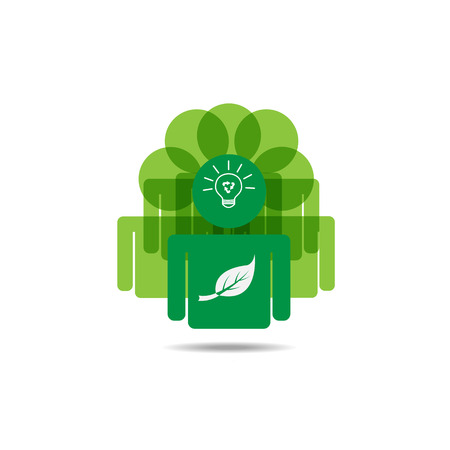 Green Human Group with Thinking Recycle and Leaf Symbol Eco Concept Vectorのイラスト素材