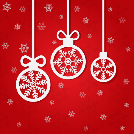 Red Christmas Background with Snow flake and Christmas Ball Vectorのイラスト素材