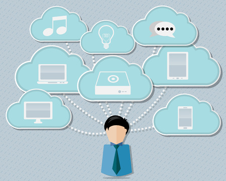 Businessman and Cloud Computing Concept with Device Icon Symbol Vectorのイラスト素材