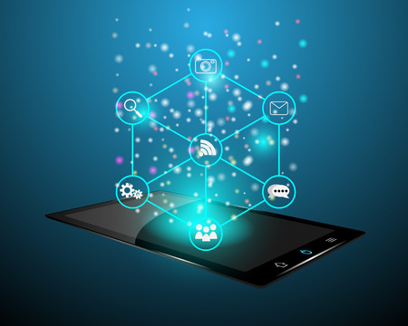 Tablet with Application Icon Symbol Technology Concept Illustrationのイラスト素材