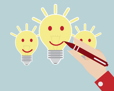 Hand Writing Smile On Bulb,Positive Thinking and Business Concept Cartoon Vector Illustrationのイラスト素材