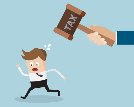 Business Concept,Businessman running from tax hammer by Tax Evasion Cartoon Vector Illustrationのイラスト素材