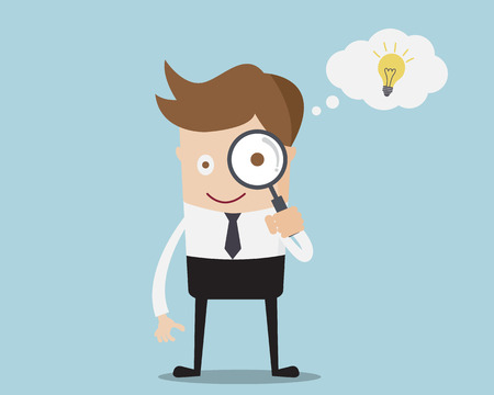 Businessman Use Magnifying Glass Finding Idea Cartoon Vector Illustrationのイラスト素材