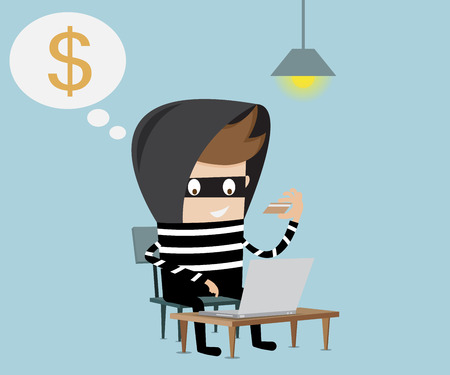 thief using fake credit card  for steal money on internet cartoon vector illustrationのイラスト素材