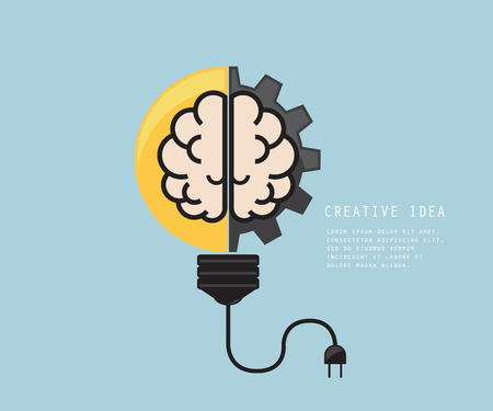 Light Bulb with Cog Gear Wheel and Brain, Creative Idea Concept Vector Illustrationのイラスト素材