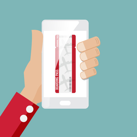 online airplane ticket with smartphone in hand vector illustrationのイラスト素材