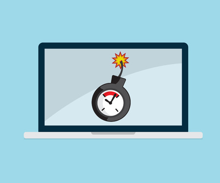 time bomb in laptop, security, time management concept flat style vector illustrationのイラスト素材