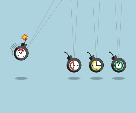 newtons cradle with time bomb, time management concept vector illustrationのイラスト素材