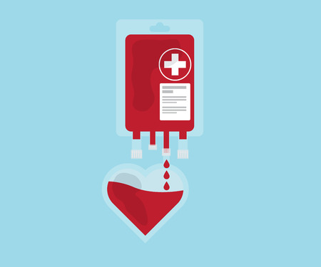 blood pour from blood bag to heart, blood donate concept vector illustrationのイラスト素材