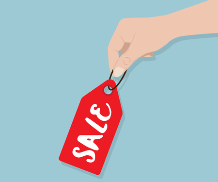 Human Hand with Sale Tag Vector Illustrationのイラスト素材