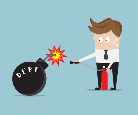 businessman use fire extinguisher  for stop debt bomb cartoon vector illustrationのイラスト素材