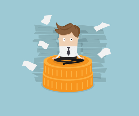 businessman sitting on coins stack vector illustrationのイラスト素材