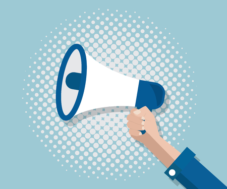 hand with mega phone and half tone background vector illustrationのイラスト素材