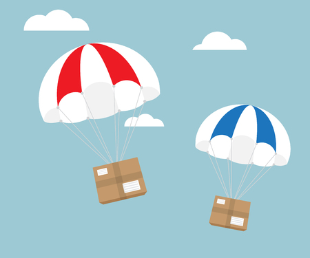 Package flying with parachute, e-commerce shipping delivery concept vector illustrationのイラスト素材