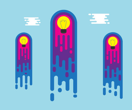 Bulb idea flying to sky flat design vector illustrationのイラスト素材