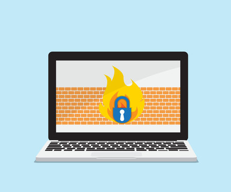 laptop with firewall network security concept vector illustrationのイラスト素材