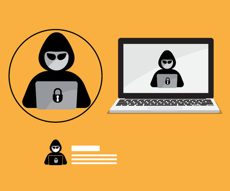 abstract hacker icon with laptop background, security concept vector illustrationのイラスト素材