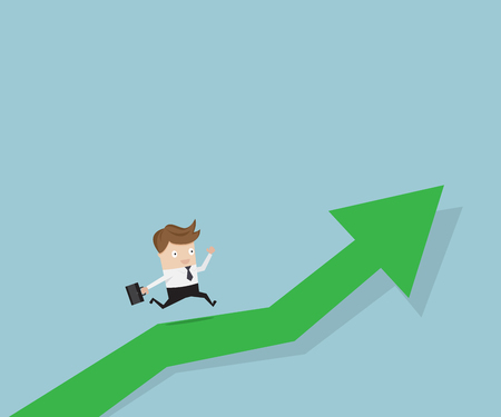 businessman running on growing graph, business concept cartoon vector illustrationのイラスト素材