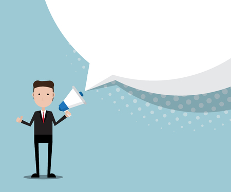 A businessman with megaphone and blank speech bubble cartoon vector illustration.のイラスト素材