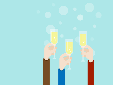 Hand with champagne glass party concept illustration.のイラスト素材