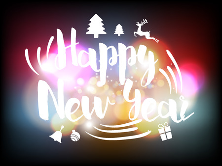 illustration vector of happy new year greeting card with colorful  bokeh background のイラスト素材
