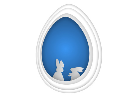 illustration of easter bunny, rabbit in hole papercut art vector backgroundのイラスト素材
