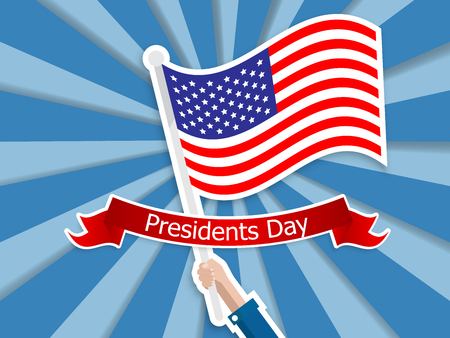 illustration of happy presidents day hand holding USA flag vector backgroundのイラスト素材