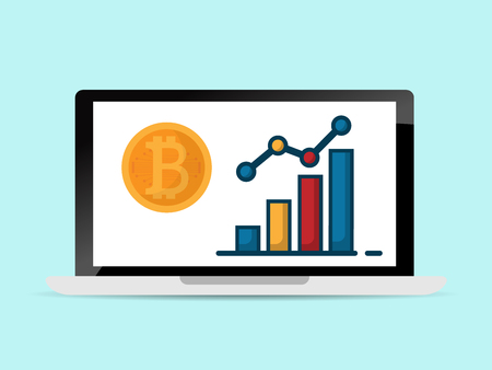 illustration of laptop with bitcoins and growth graph cryptocurrency concept vector backgroundのイラスト素材
