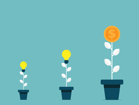 Illustration of tree bulb idea growth to money treeのイラスト素材