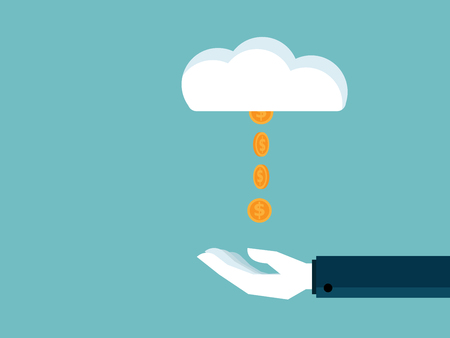 Illustration of hand receive money coins from cloudのイラスト素材