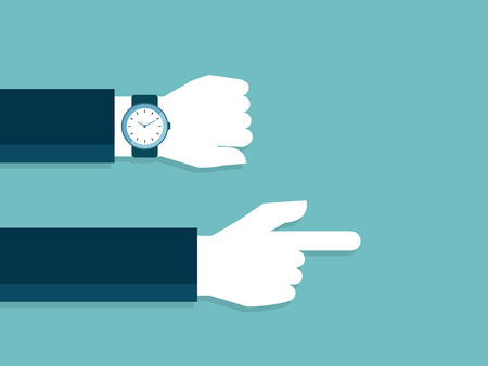 Illustration of hand and watch with late time pointing to go workのイラスト素材