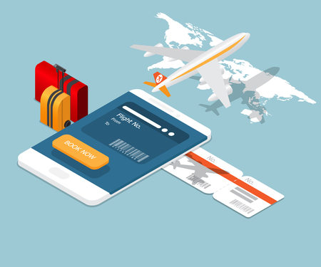 airplane ticket online booking on smartphone vector isometricのイラスト素材